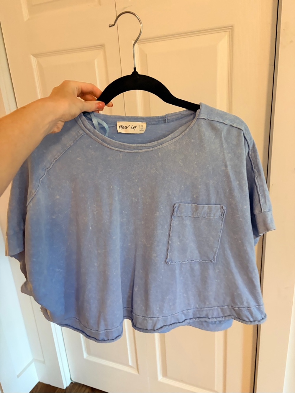 New In Washed Blue Crop Tee with Pocket